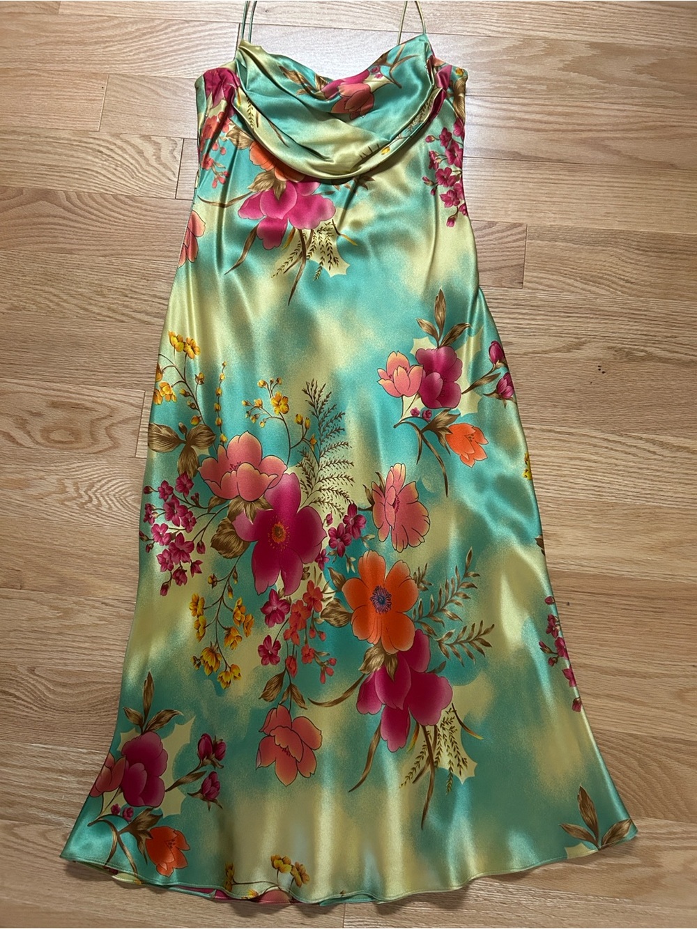 Silk Floral Slip Chemise in Teal and Magenta